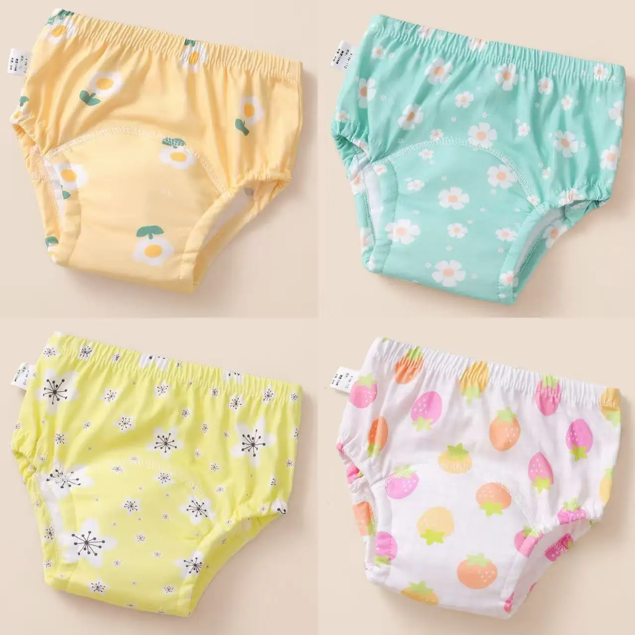 4 шт., хлопковые дышащие многоразовые милые штаны для приучения к туалету и горшку для мальчиков и девочек, впитывающие водонепроницаемые детское нижнее белье, шорты, шорты