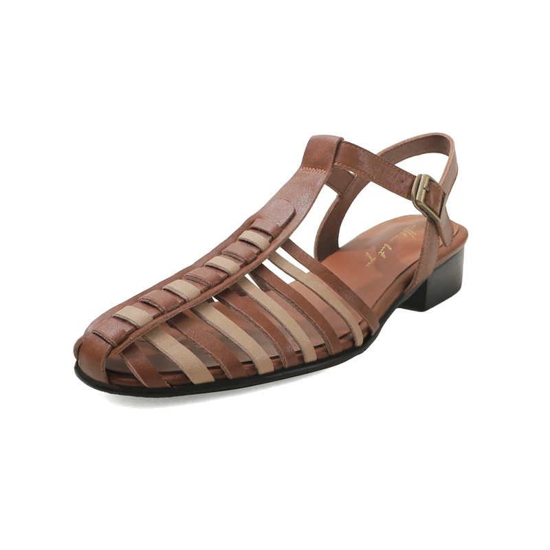 2026 New Women Shoes Fashion Roman Low Heel Sandals Summer Square Heel Woven Hollow Out Beach Vacation Gladiator Sandalias