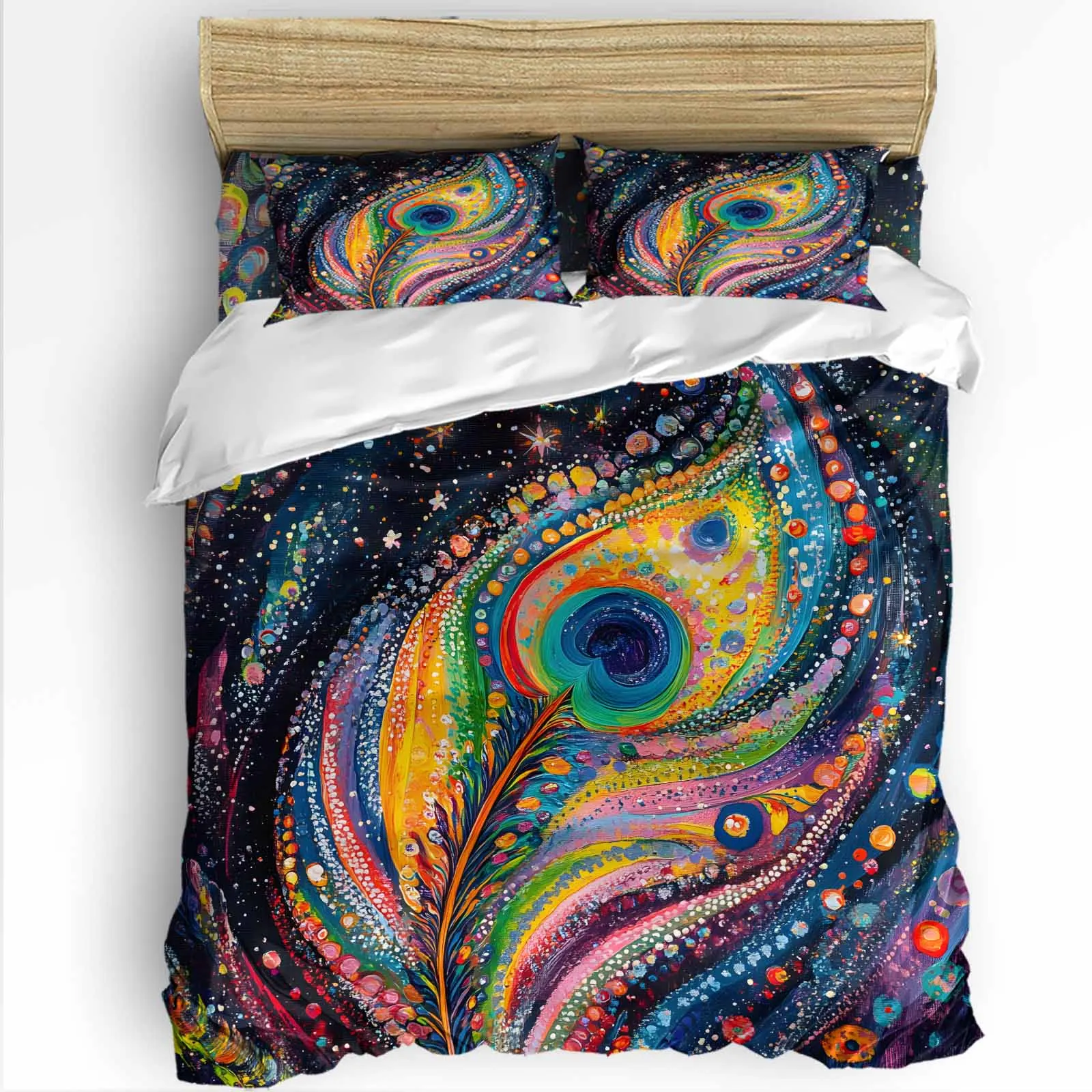 

Abstract Colorful Feather Duvet Cover Set 2/3/4pcs Bedding Bed Sheet Pillowcases Cover Set