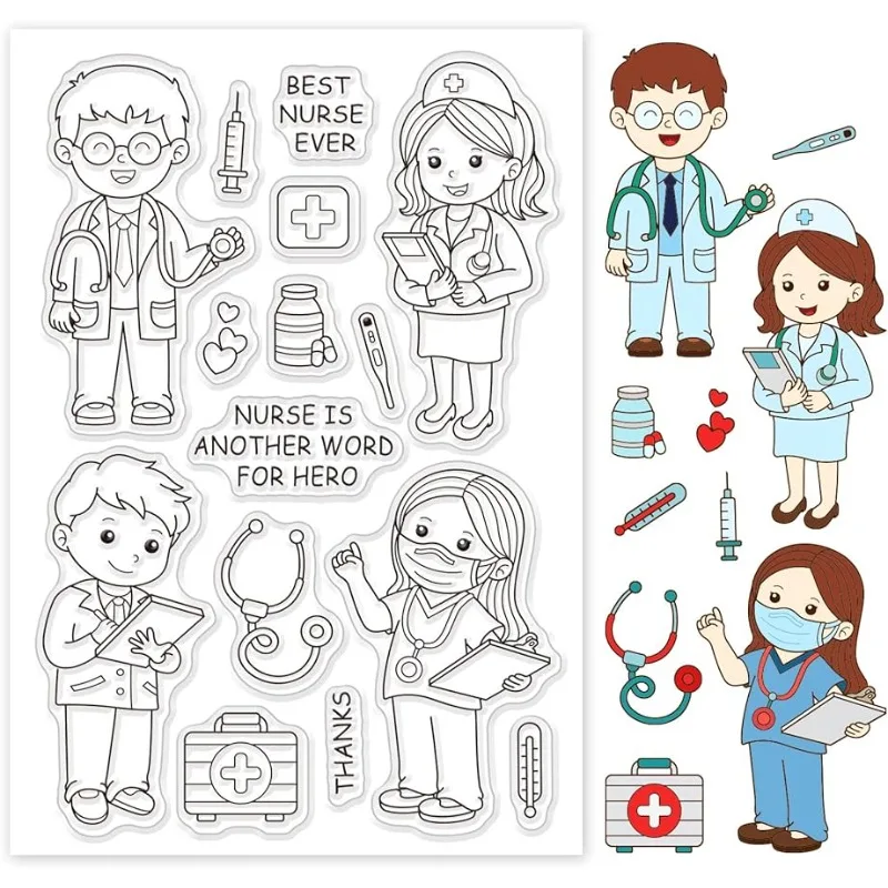 1pc Clear Stamp Doctor Words carte per timbri in Silicone timbri in gomma per infermiere timbri trasparenti per la creazione di carte di laurea