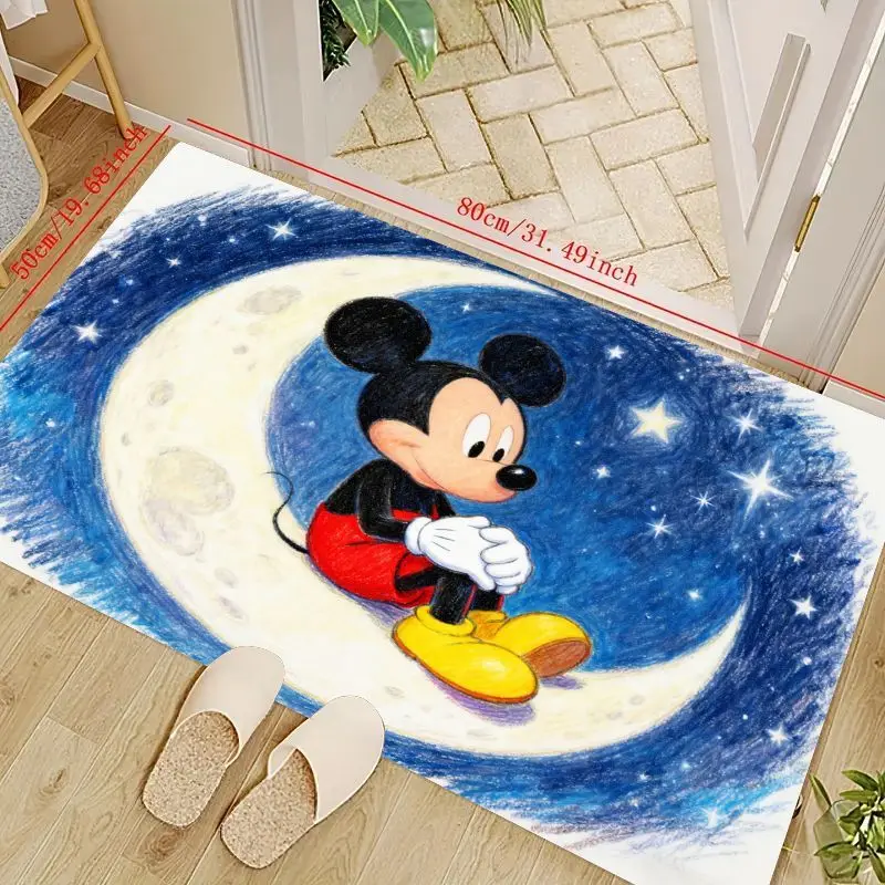 

1PC Adorable Mickey Mouse Sitting on Moon & Stars Cartoon Floor Mat, 50x80cm / 19.68x31.49 inch, Cute Disney Style Anime Area Ru