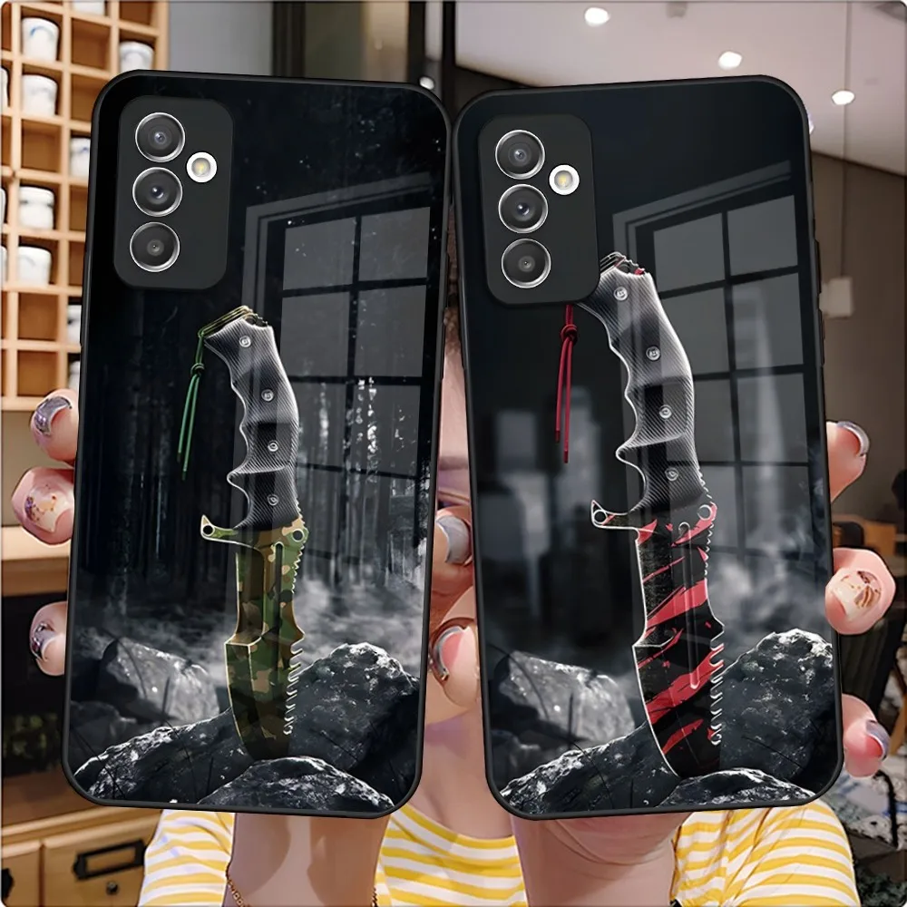 Camouflage Army Knife Phone Case Glass Design For Samsung A54 A51 A52 A21 A71 A20 A14 A12 A22 A40 A32 A72 A30 A34 Back Covers