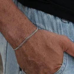3mm Stainless Steel Cuban Chain Bracelet Men Gold Color Titanium Steel Bracelet Fashion Jewelry Trendy Bracelet For Women