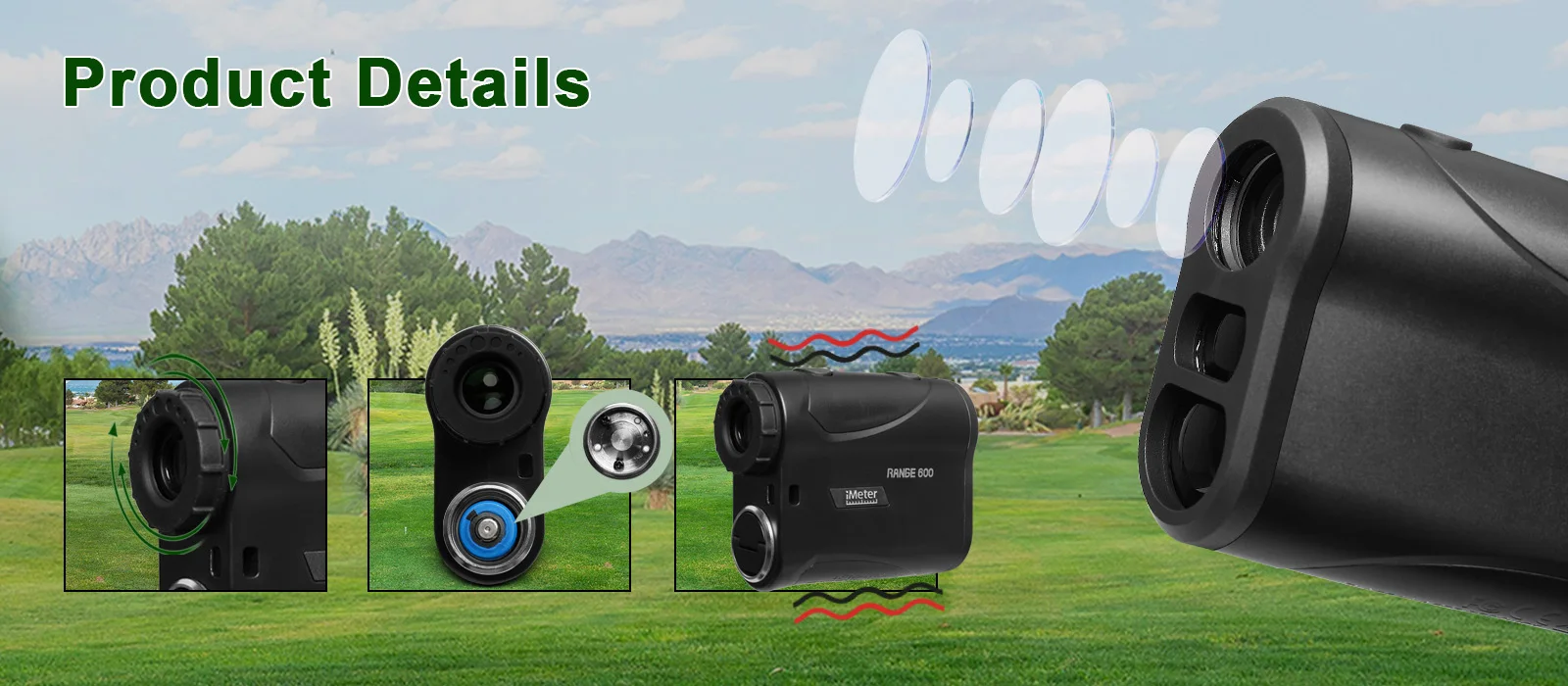 IMeter 656Y Golf Laser Range Finder with Slope Adjustment Flag Lock Vibration Angle Meter for Hunting White