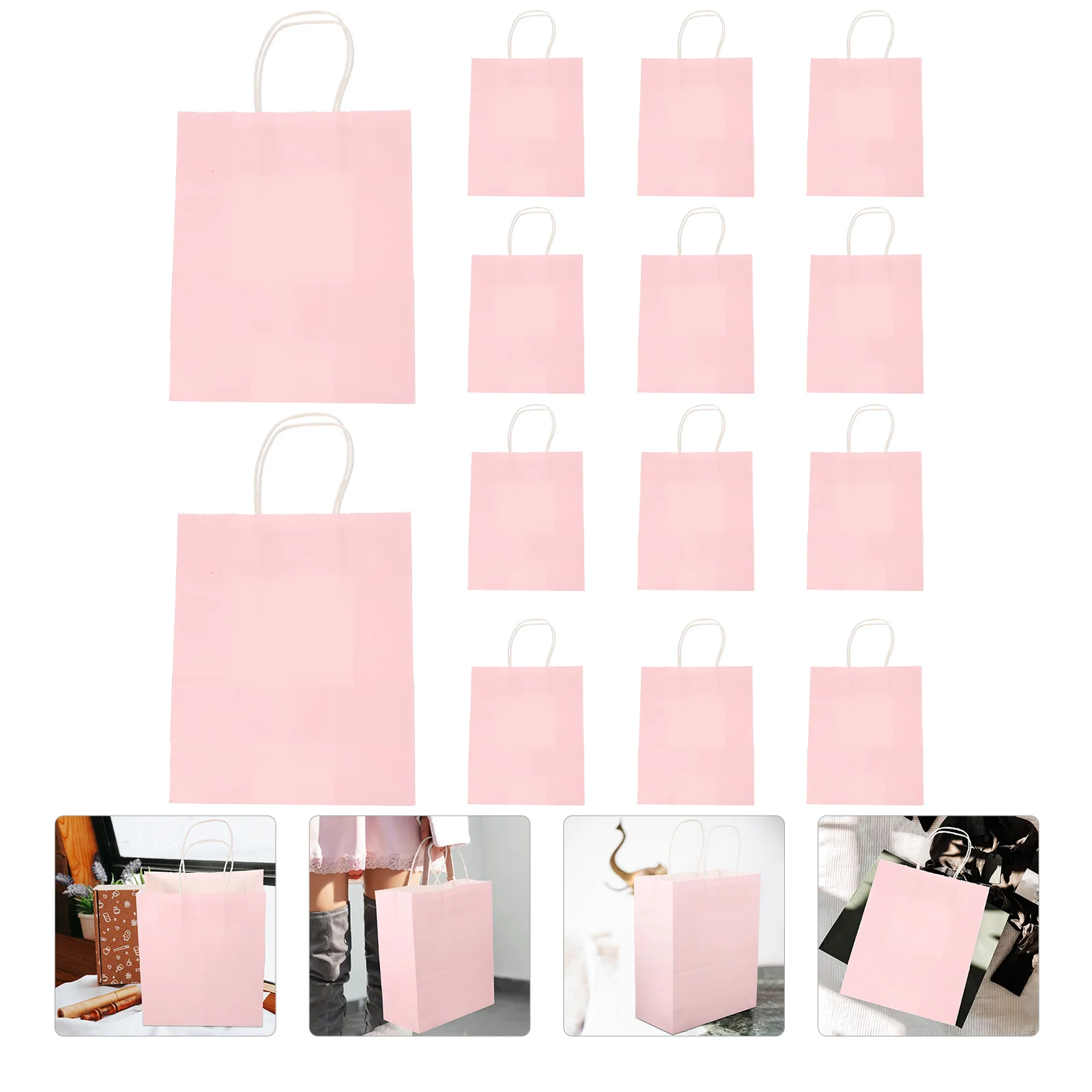 12 Pcs Paper Pink Gift Bag Shopping Bags Medium Size Kraft Cookies with Handles