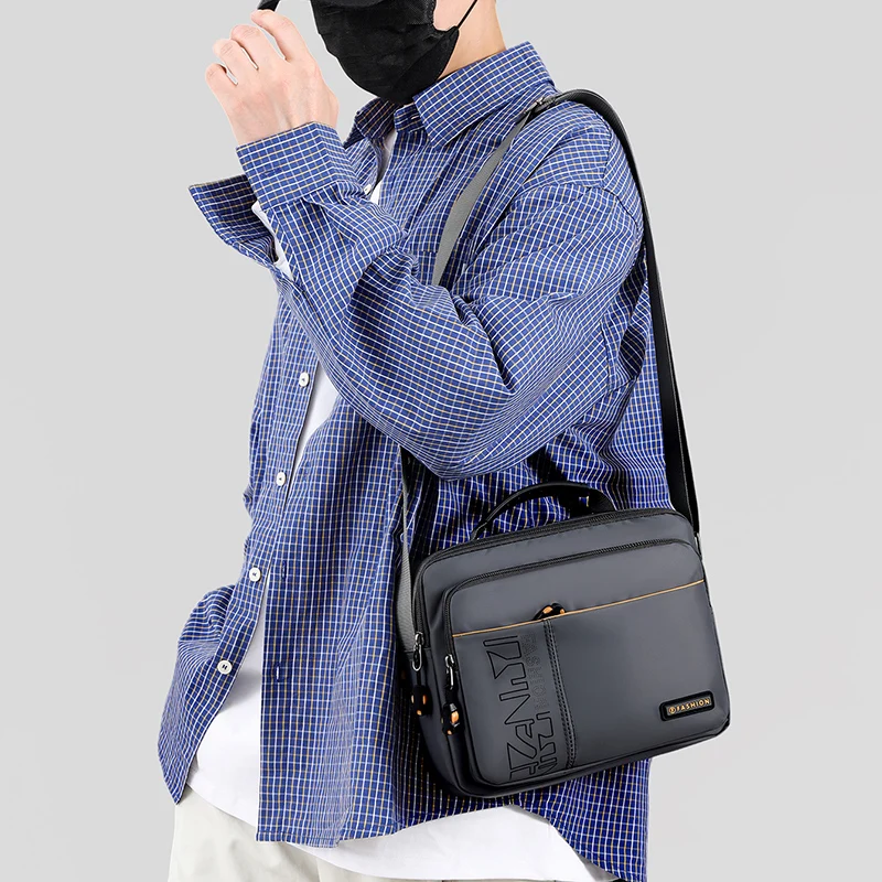 Wasserdichte Herren-Umhängetasche mit großem Fassungsvermögen – Robuste Nylon-Umhängetasche mit mehreren Taschen für Reisen und Arbeit – Detail 4