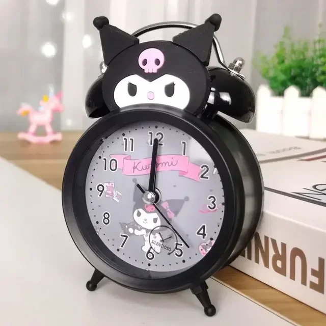 Kuromi sanrio Cartoon Alarm Clock Student Silent Creative Cute Children's Bedroom Bedside Table 3-inch Clock with Light Gift