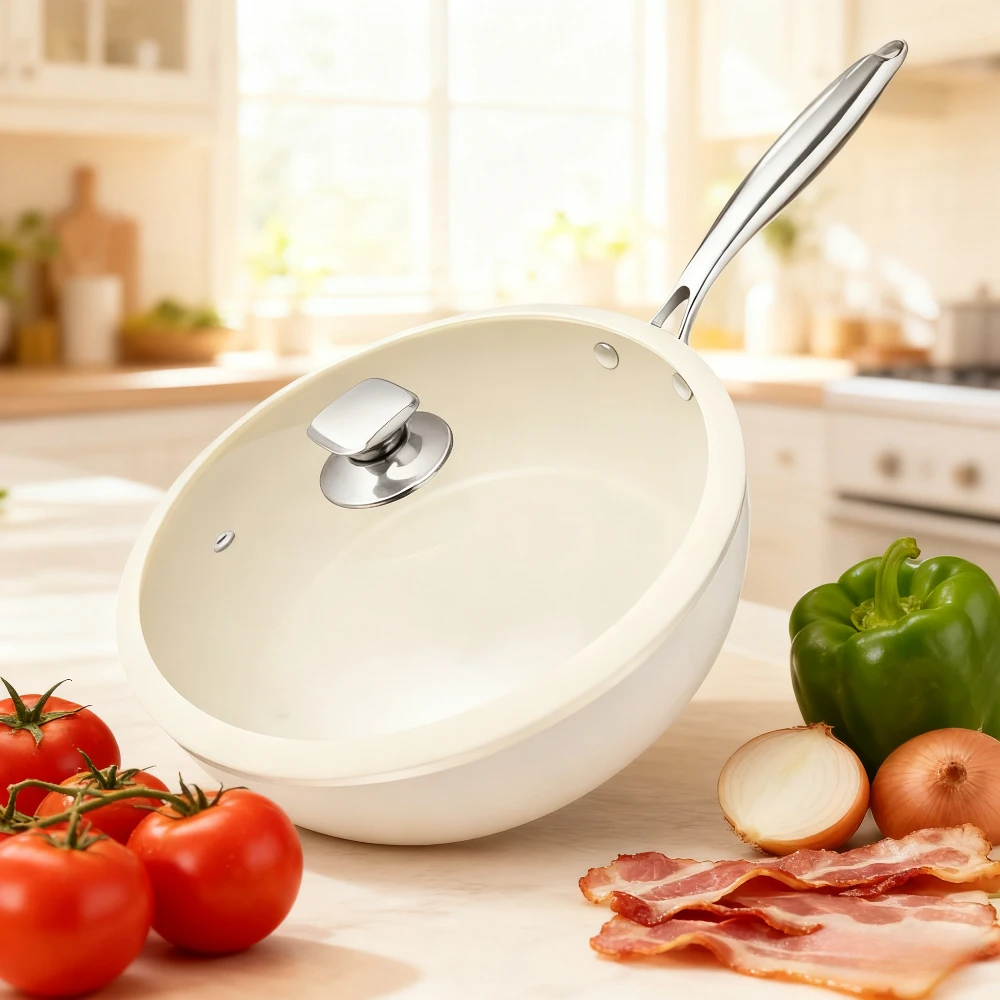 

KOSUN керамическая сковорода с антипригарным покрытием, бытовая плоская сковорода, равномерный нагрев вок для дома, улицы, кемпинга, кухонные аксессуары