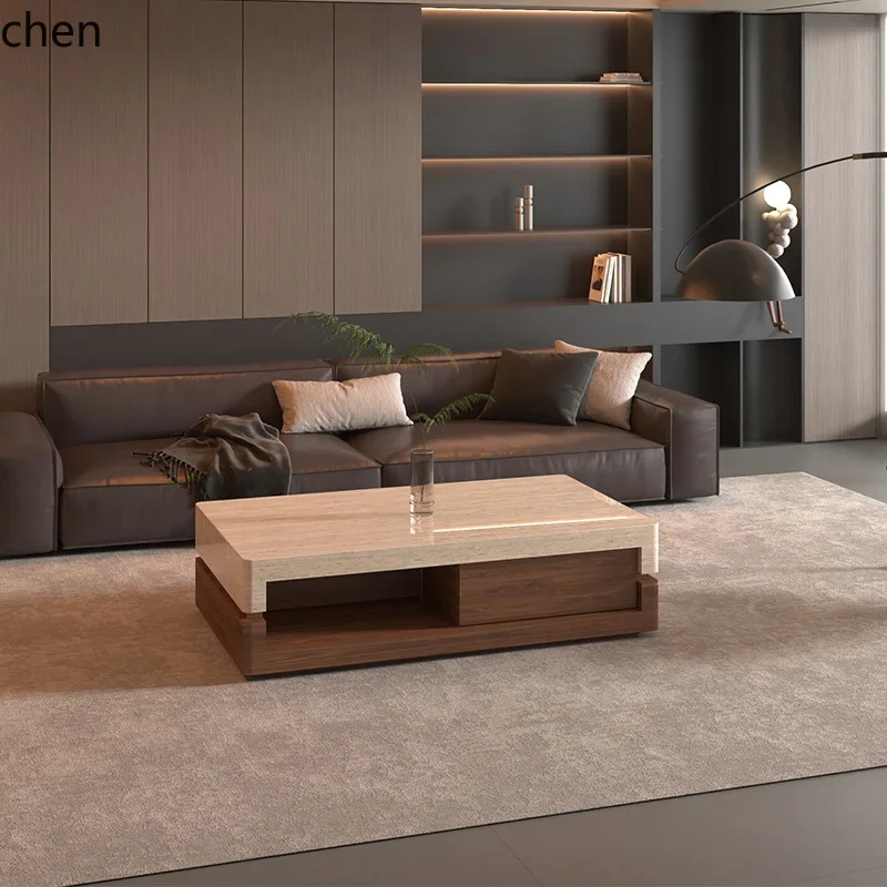 HYS  Travertine Coffee Table Living Room Marble High-End Minimalist Furniture