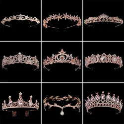 Rose Gold Color Tiaras and Crowns for Women Wedding Bridal Hair Accessories Crystal Rhinestone Headpiece Bride Headdress Jewelry