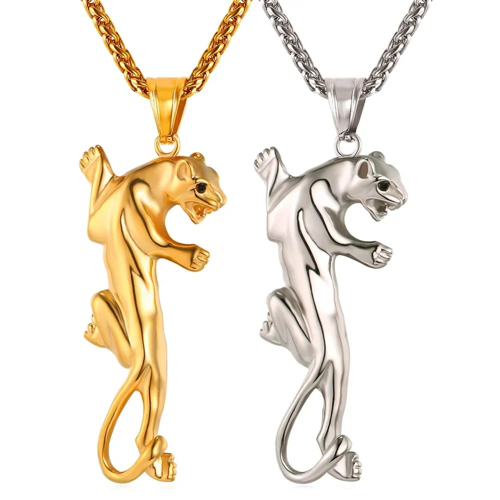 Stainless Steel Lion Tiger Necklace for Men Women Animal Necklace Punk Wear Accessaries Birthday Party Holiday Jewlery Gifts