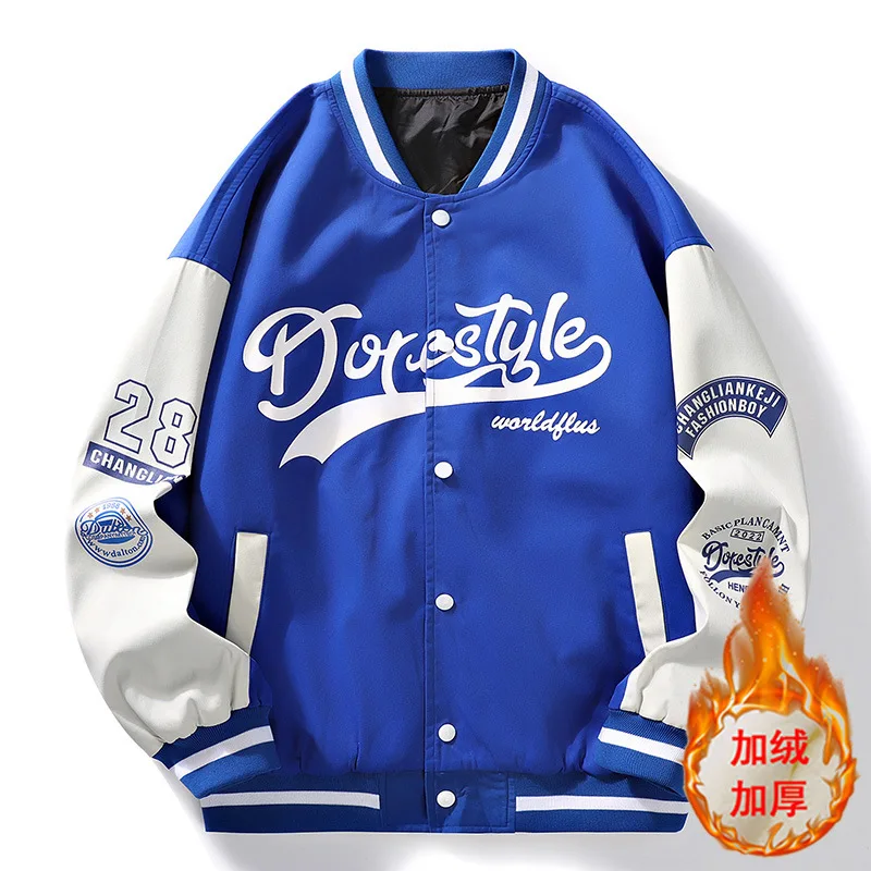 Jacket Men's Autumn and Winter Stand Collar Suede Couple Wear American Baseball Uniform Fashion Brand Coat Fleece-lined