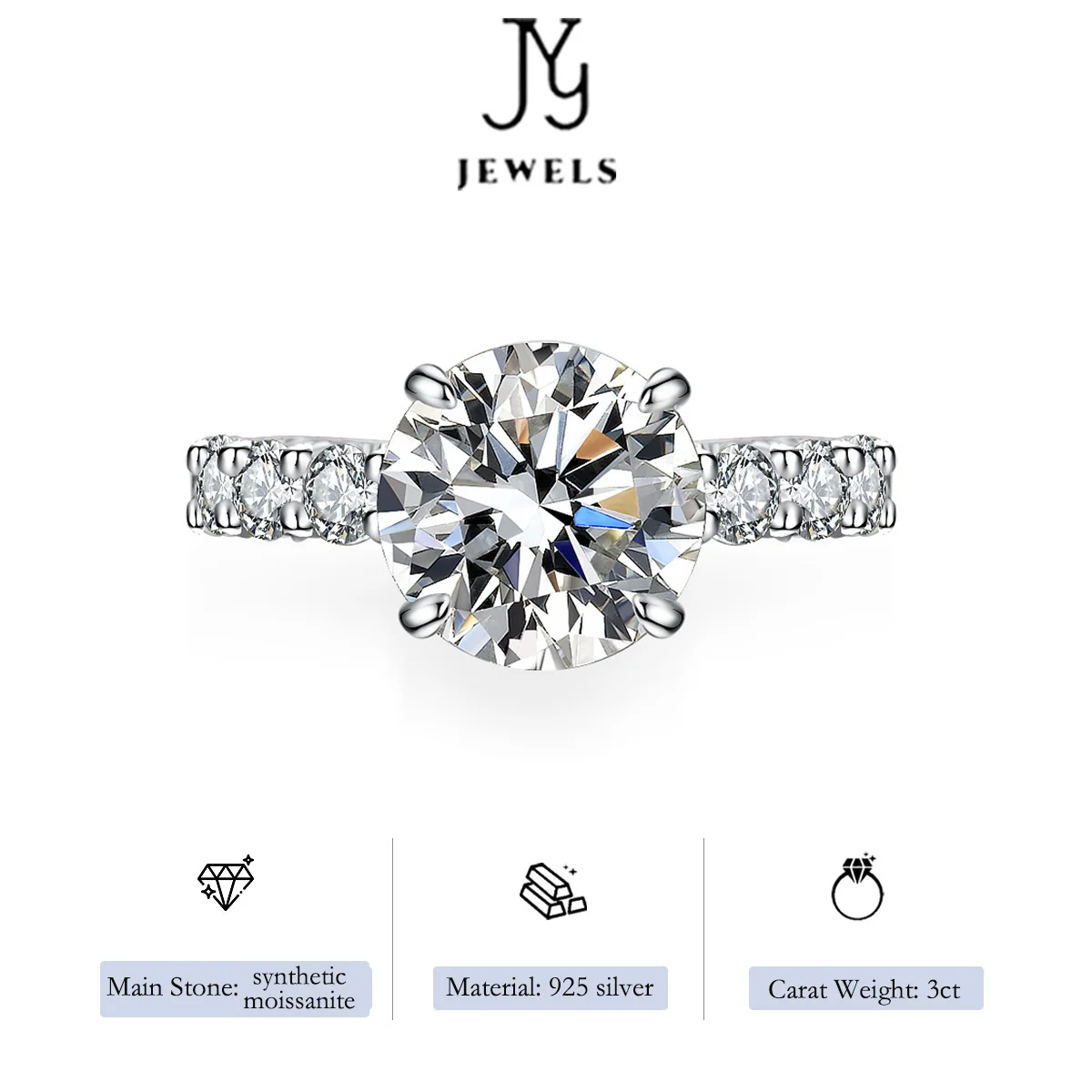 【JYJZZ156】S925 silver moissanite 3 carat ring for women ho set fashion high class feeling simple dove egg.