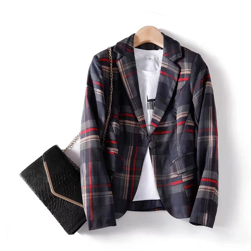 Korean Style Suit Long-sleeved Plaid Two-color British Style Fashion Jacket Thin Section 2022 New Spring and Autumn Jacket Women