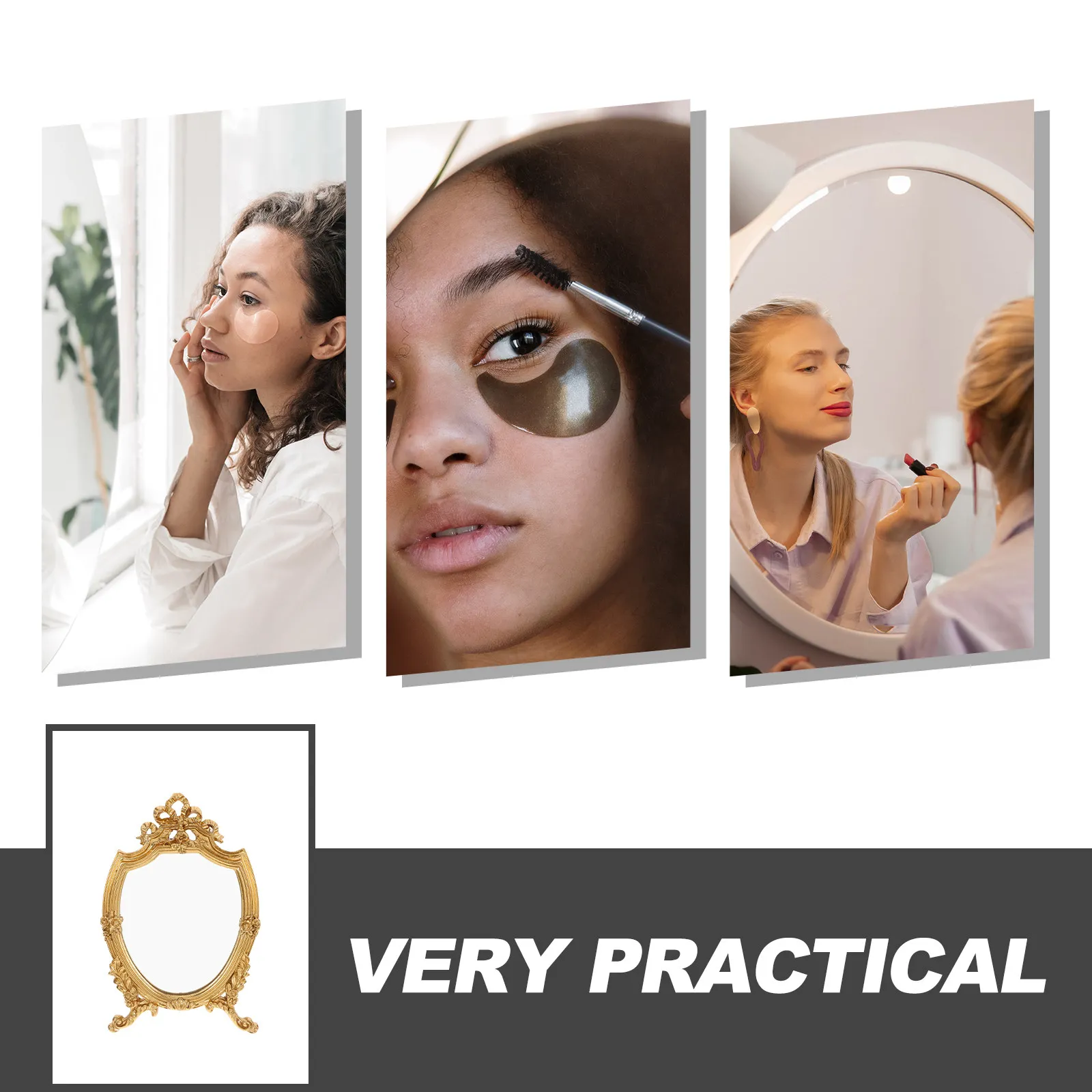 

Tabletop Makeup Mirror with Vintage Frame Clear Reflection for Bedroom Desk Dresser Table Use Desktop Display Mirror