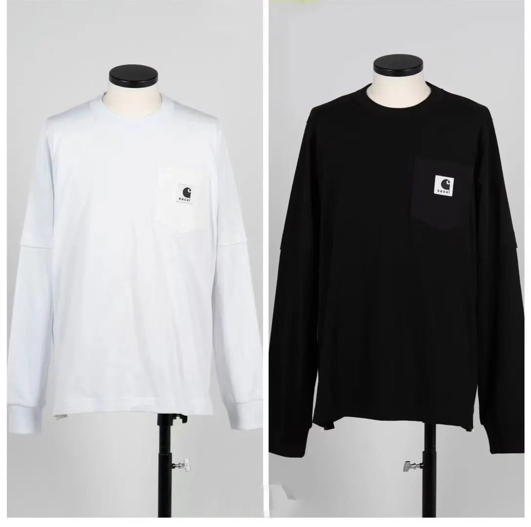 

FOG SACAI Casual Loose Long Sve T-irt Spring Summer Men's Side Slit Tee Versatile Comfortable Cotton Polyester Blend