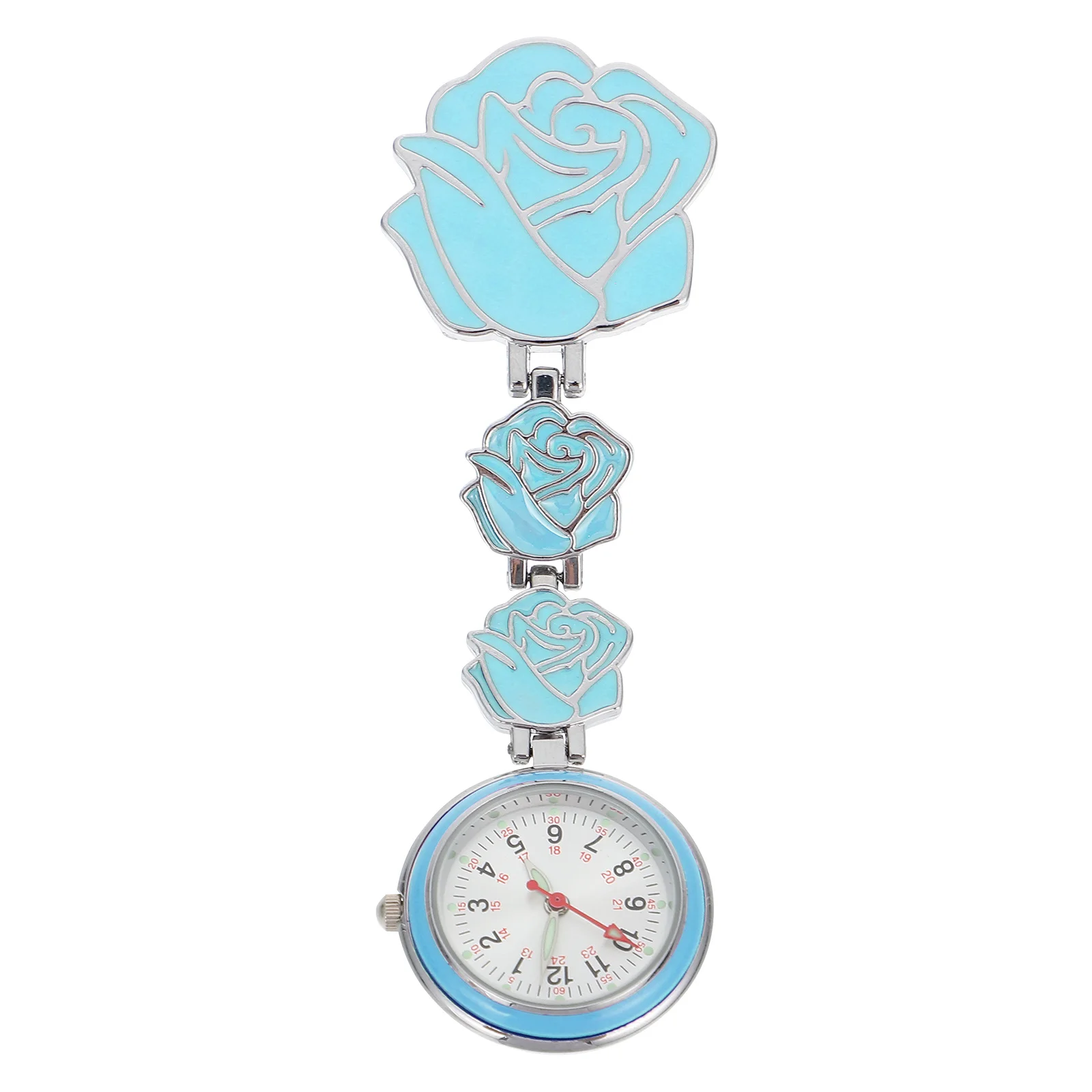 

Rose Pattern Nurse Watch Hanging Watch Lightweight Simple Design Accurate Timekeeping Clip On Clothing Stable Firm