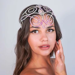 Exotic Belly Dance Forehead Headpiece Ballroom Hair Accessories Indian Colourful Rhinestone Mermaid Crown Hair Chain for Women