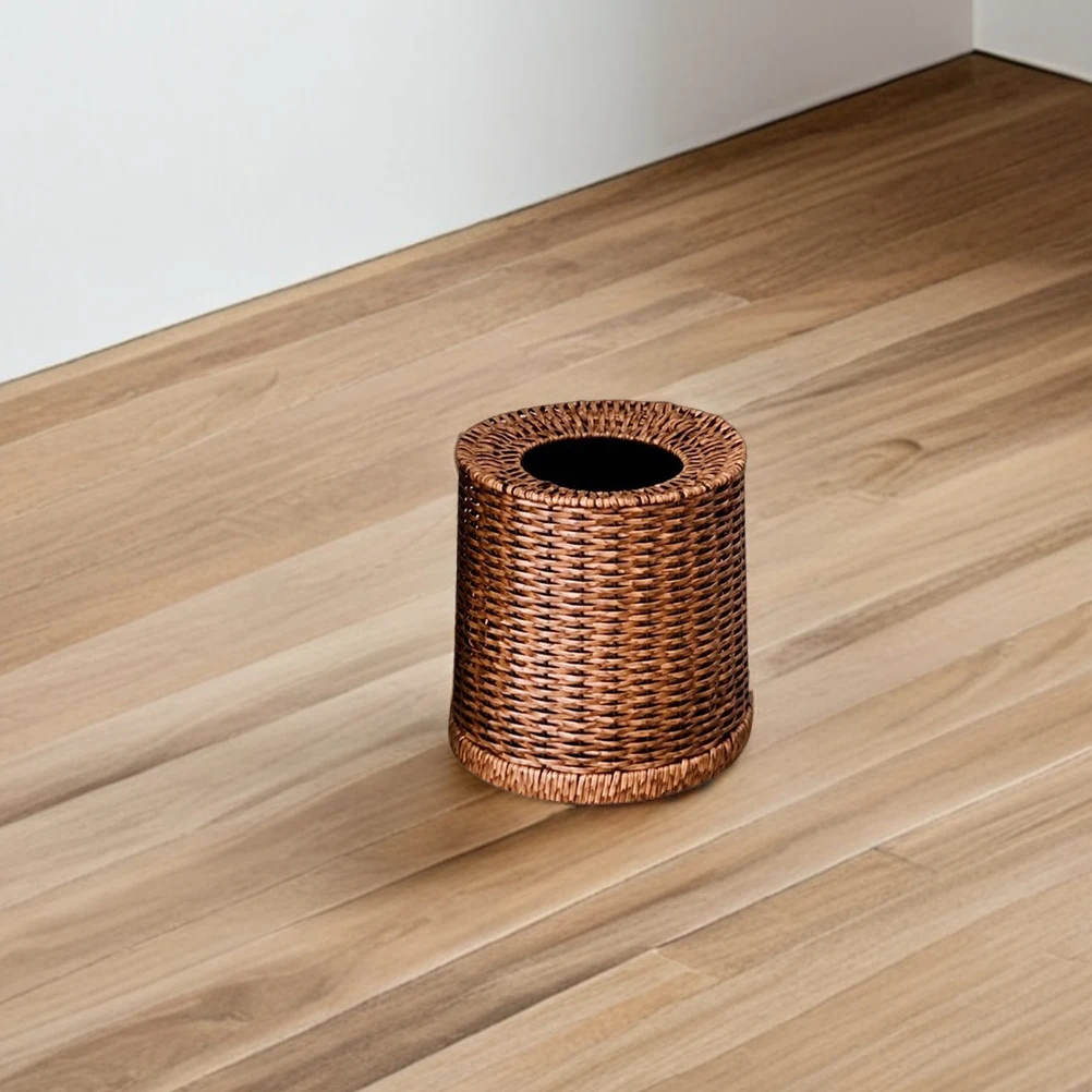 

8L Rattan Trash Can No Lid Round Woven Waste Basket Plastic Liner Large Capacity Garbage Bin Living Room Bedroom Kitchen Rustic