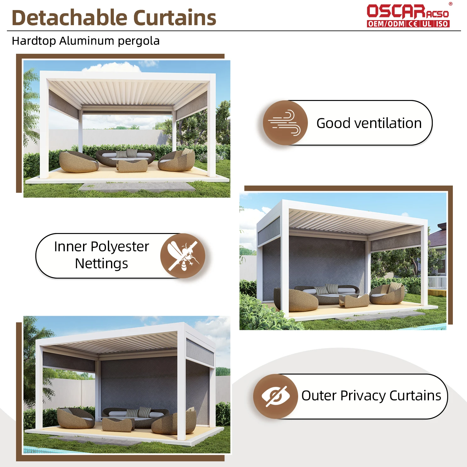 3x3 3x4 4x4 6x4m Bioclimatic Aluminium Louver Pergola with Zip Screen Outdoor OEM Factory pergola view 6