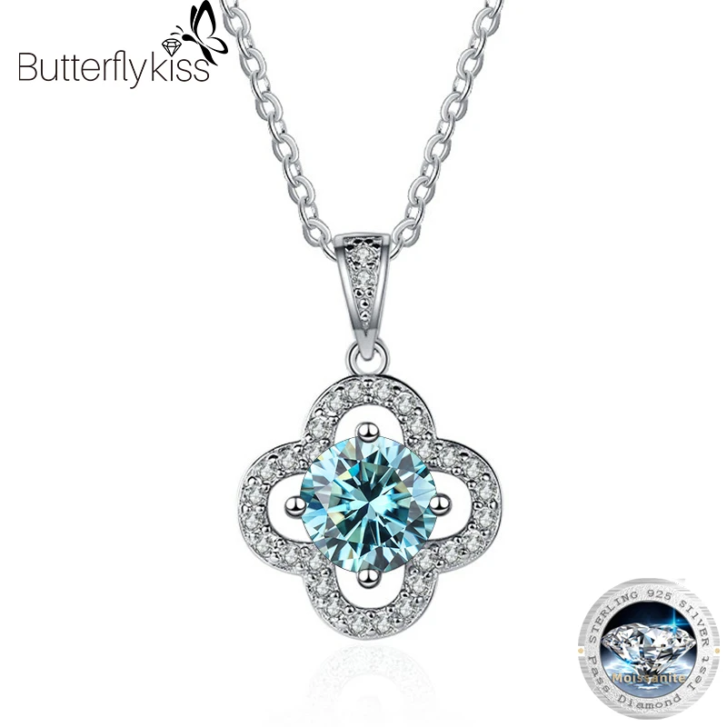 Butterflykiss 1 Carat D Color Moissanite Diament Luksusowy Wisiorek 925 Srebro 40 + 2 + 3cm Naszyjnik Fine Jewelry Wholesale