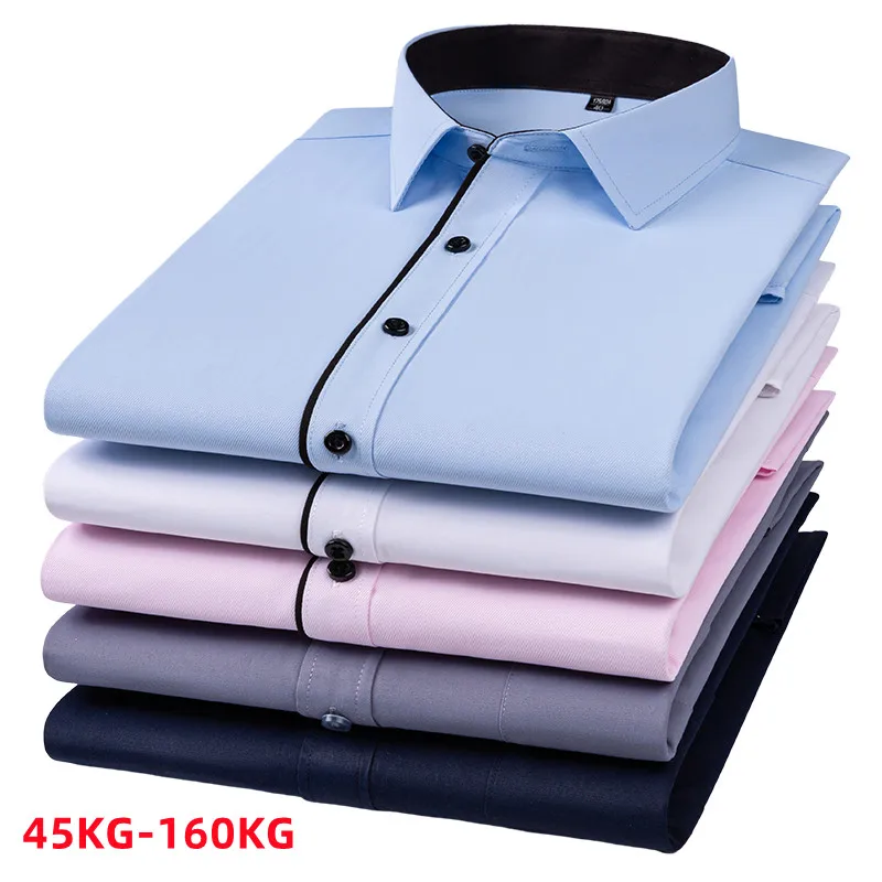 Men Shirt Long Sleeve Casual Oversize Solid Color Regular Fit Business Large Size 7XL 8XL 9XL 10XL 11XL160KG Formal Office Shirt