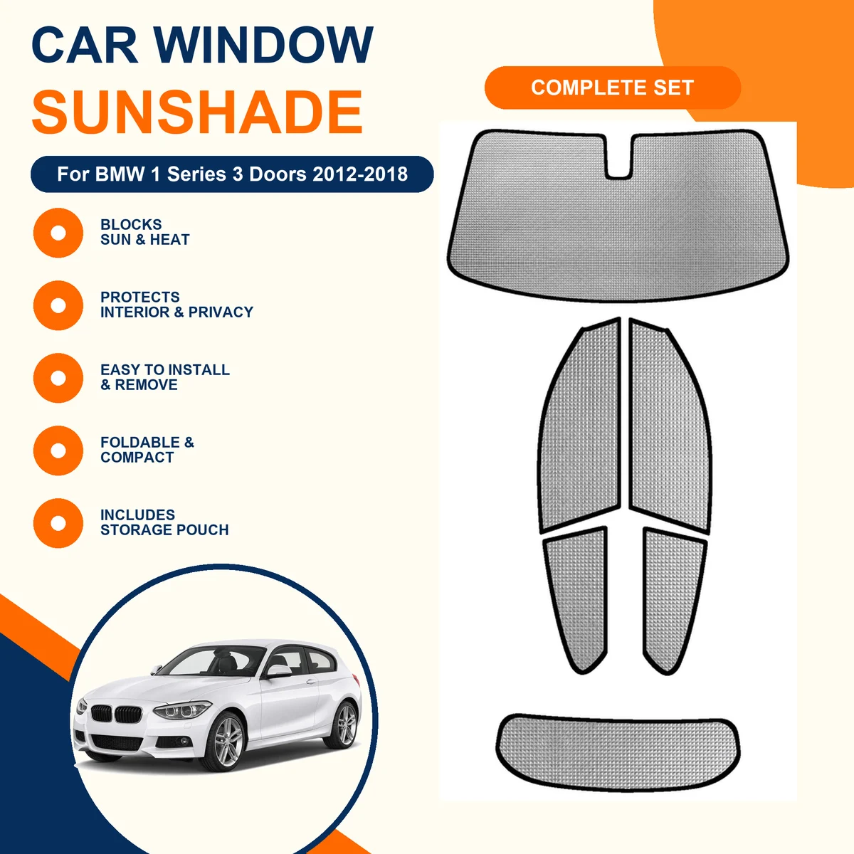 For BMW 1 Series 3 Doors 2012-2018 Custom Full Set Window Sunshades Aluminum Foil Suction Cup Anti UV Privacy