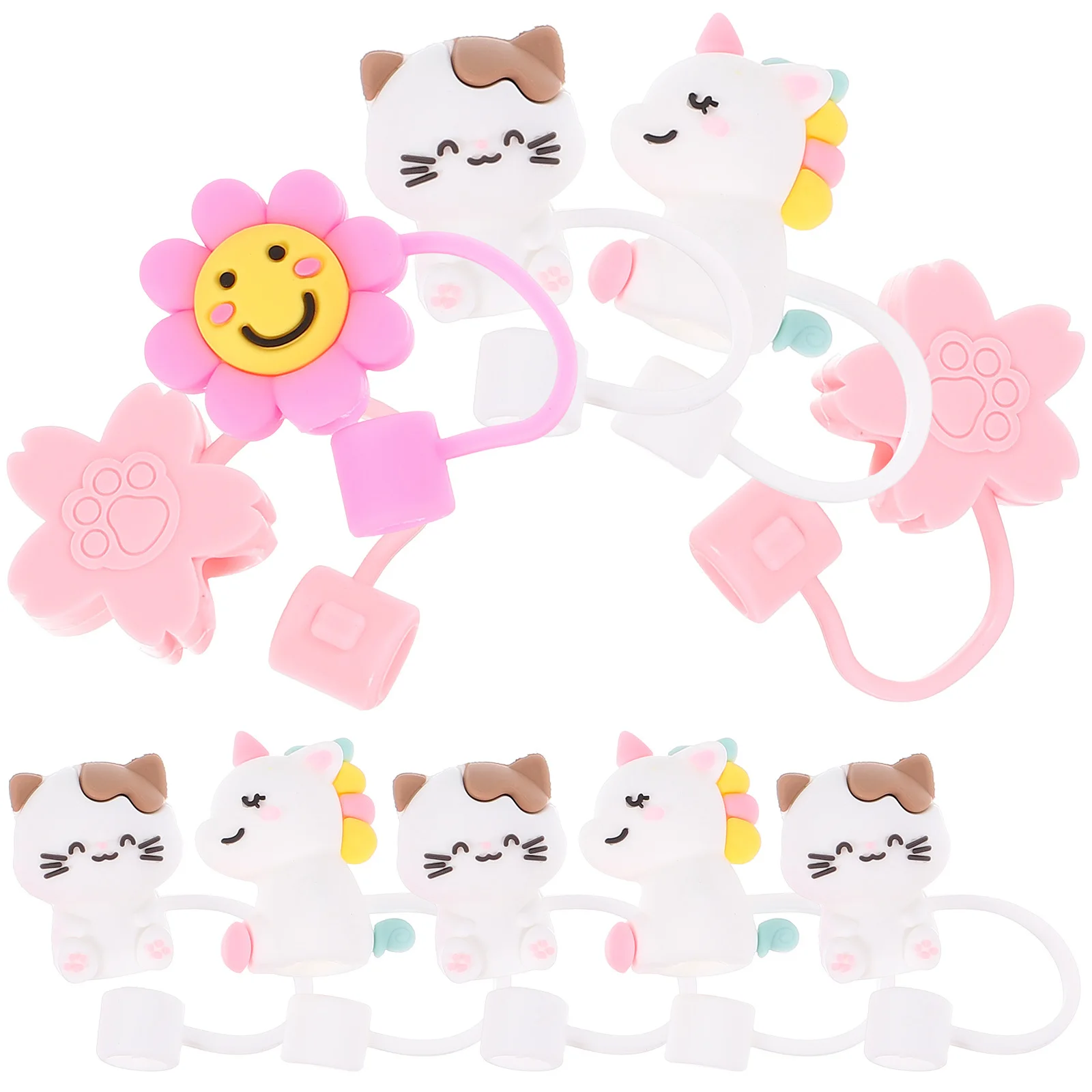 

10pcs Straw Caps Cartoon Dustproof Reusable Covers For Drinking Straws Party Picnic Use Kitchen Bar Accessories