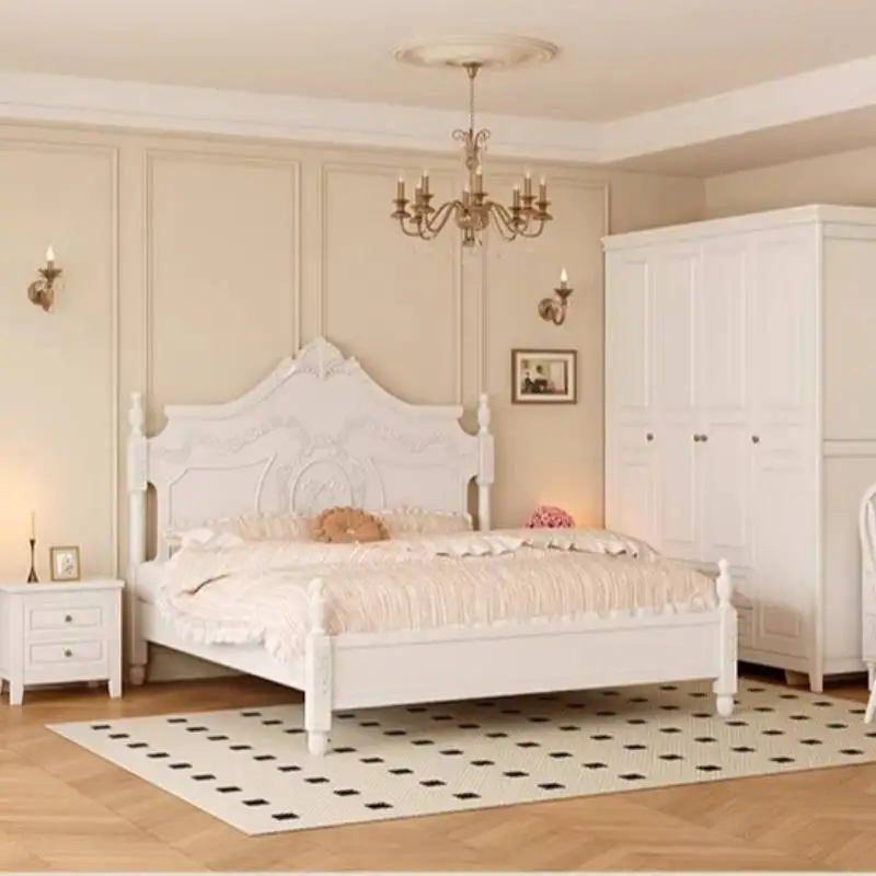 

White Soft European Double Bed Elegant Style Storage Modern European Double Bed Japanese Wood Camas De Dormitorio Furniture