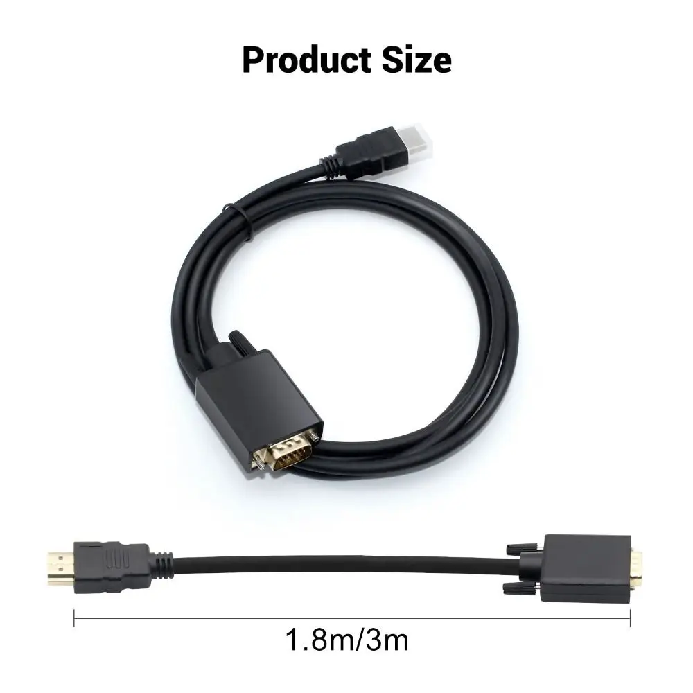 1080P HDTV para VGA Cabo Banhado A Ouro Suporte Converter Cabo Adaptador de Sinal 1.8m 3m para Projetor de Monitor de Laptop