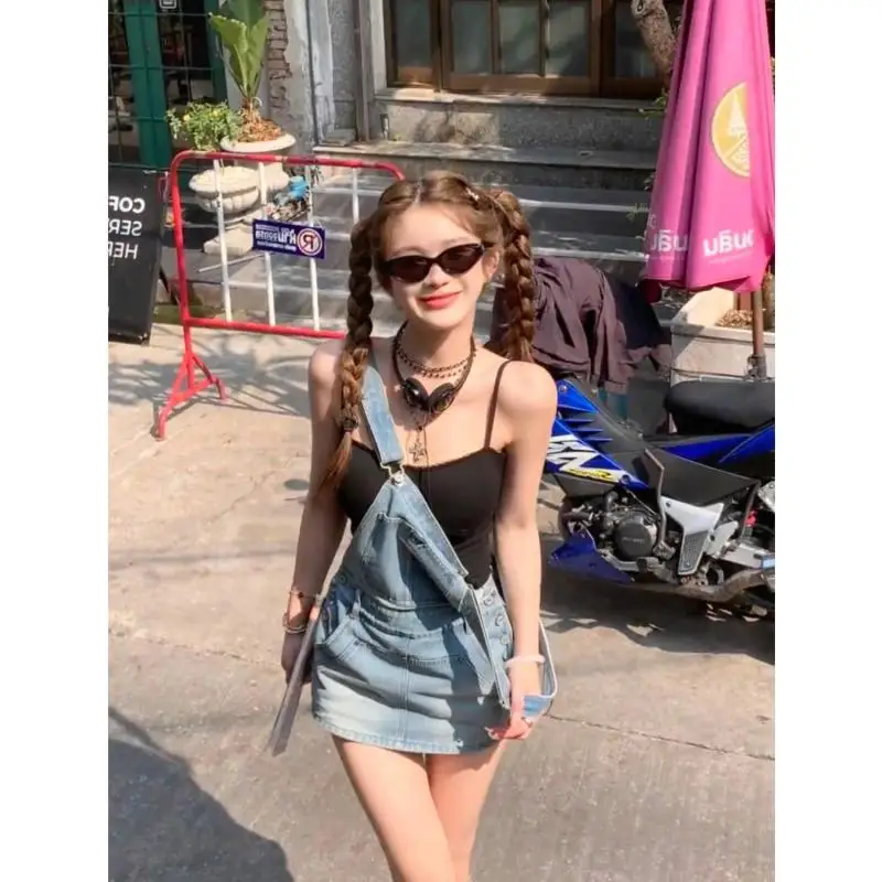 Japanse Kawaii Jean Strap Mini Dress Vrouwen 2000S Vintage Y 2K Kleding Mouwloze Denim Jurk Koreaanse Zelfs Party Chique Bovenkleding