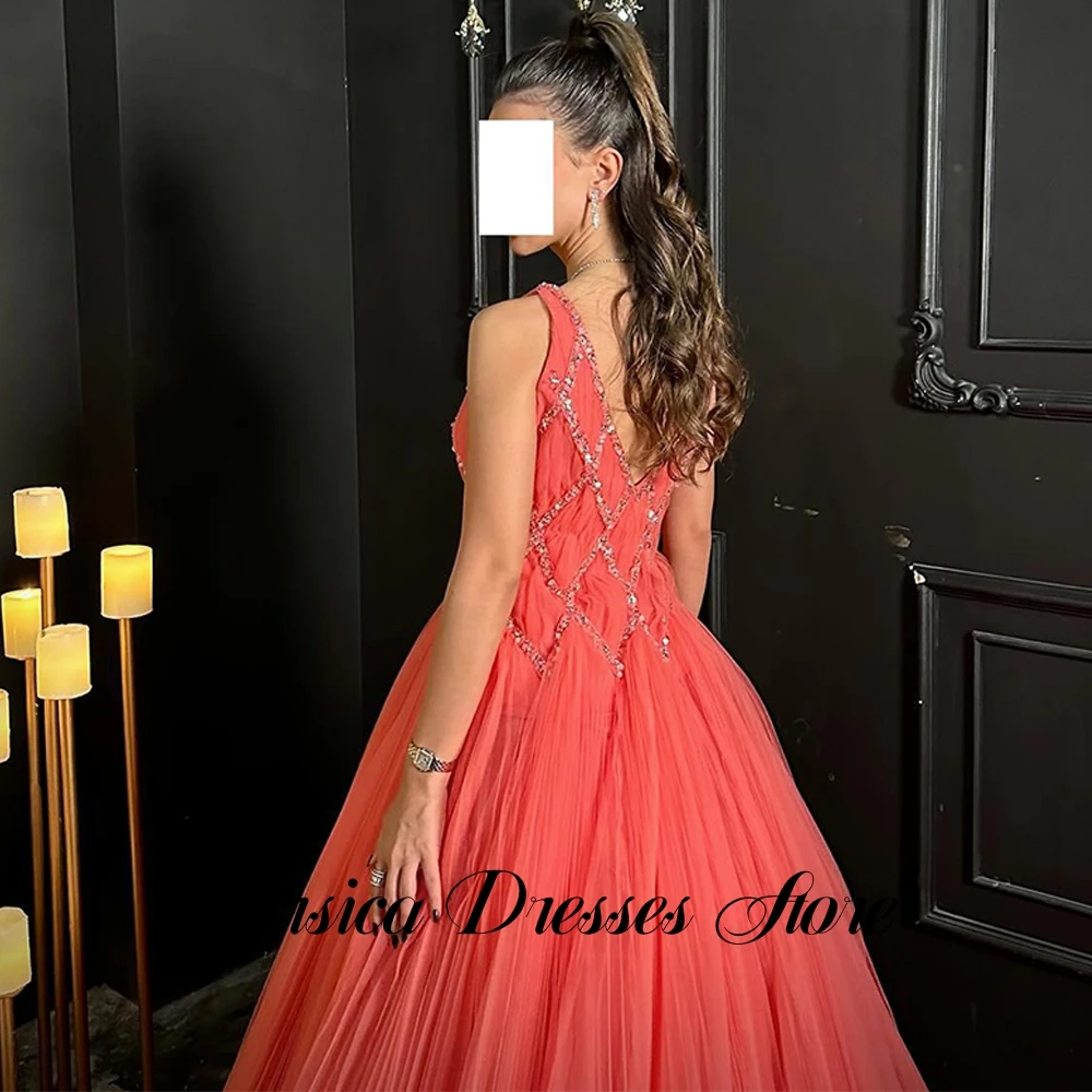 Modern Tulle Evening Dress Customized Elegant V-Neck Sleeveless Homecoming Dresses Classic Court Train Special Occasion Gowns