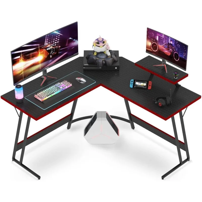 L Shaped Gaming Desk, Corner Desk with Monitor Stand, for Home Office , Space-Saving, Easy Assemble(Black,51'')