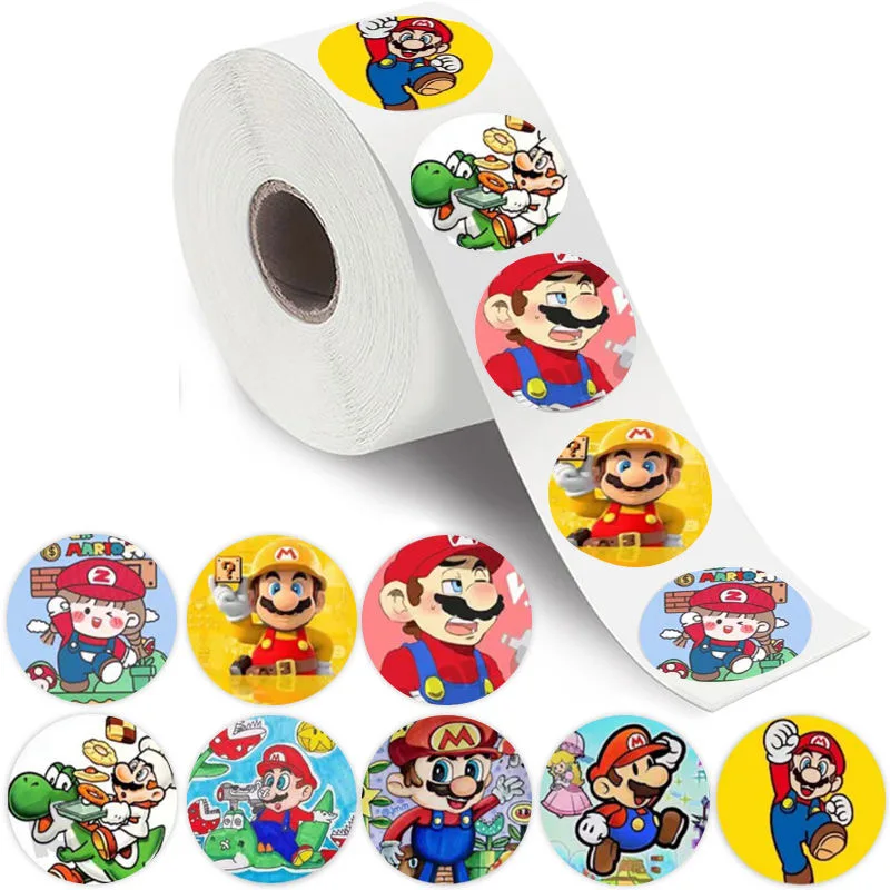 Pegatinas de Anime de Super Mario para niños, juguetes clásicos de papelería Kawaii, decoración de sellado de sobres de fiesta, regalo para niños, 500 piezas