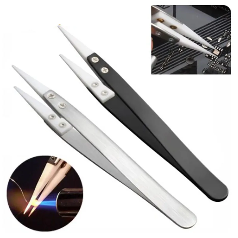 Stainless Steel Ceramic Tweezers High Temperature Resistant Ceramic Head Accessories Acid and Alkali Corrosion Resistant