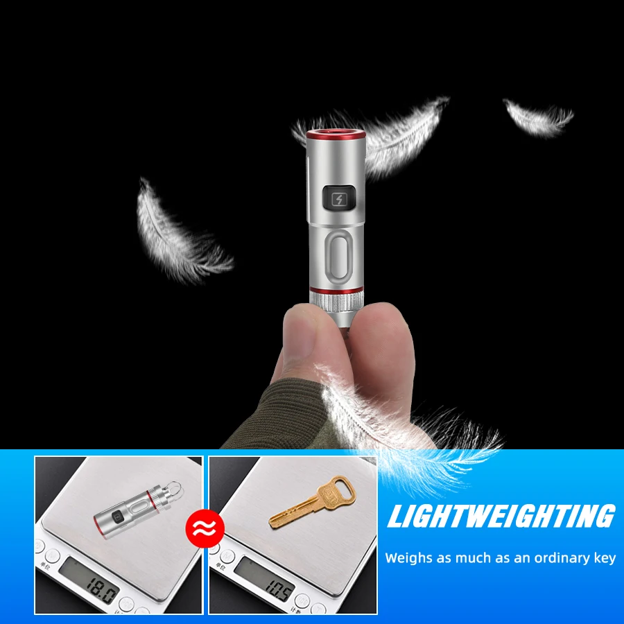 Mini lanterna LED para crianças e adultos, tocha super brilhante, luz de acampamento recarregável, liga de alumínio, pesca noturna, ao ar livre