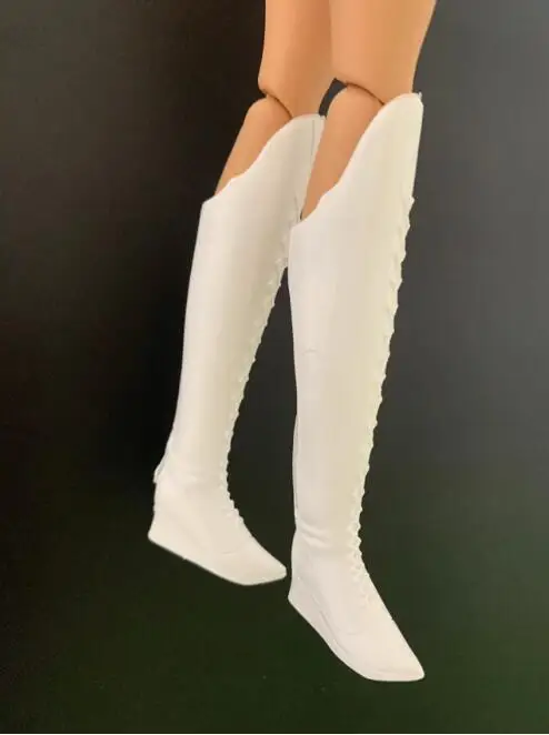 High Heels Puppe flache Füße Schuhe weiße Stiefel Geschenke Zubehör für Ihre 1/6 Barb Puppen TpQ88 – Detail 1