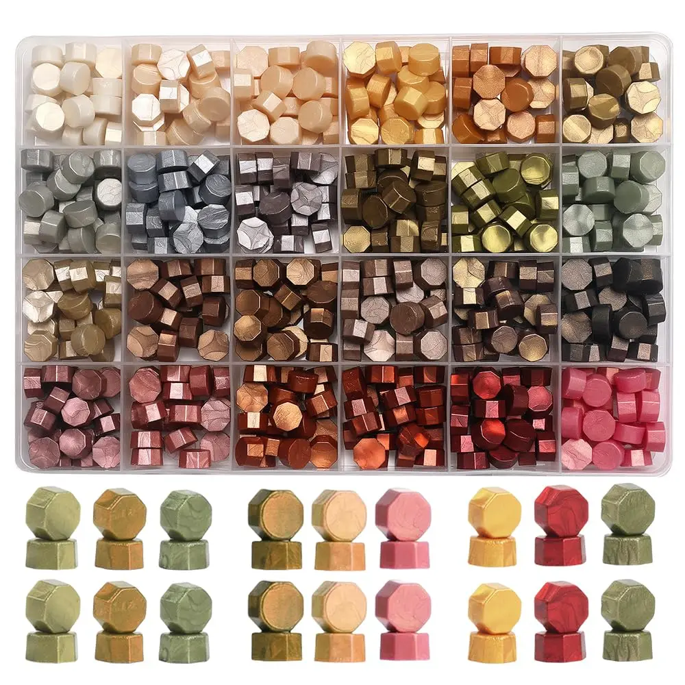 

600pcs Metallic Wax Seal Beads, 24 Colors Octagon Sealing Beads for Wedding Invitations Envelope Seals DIY Crafts