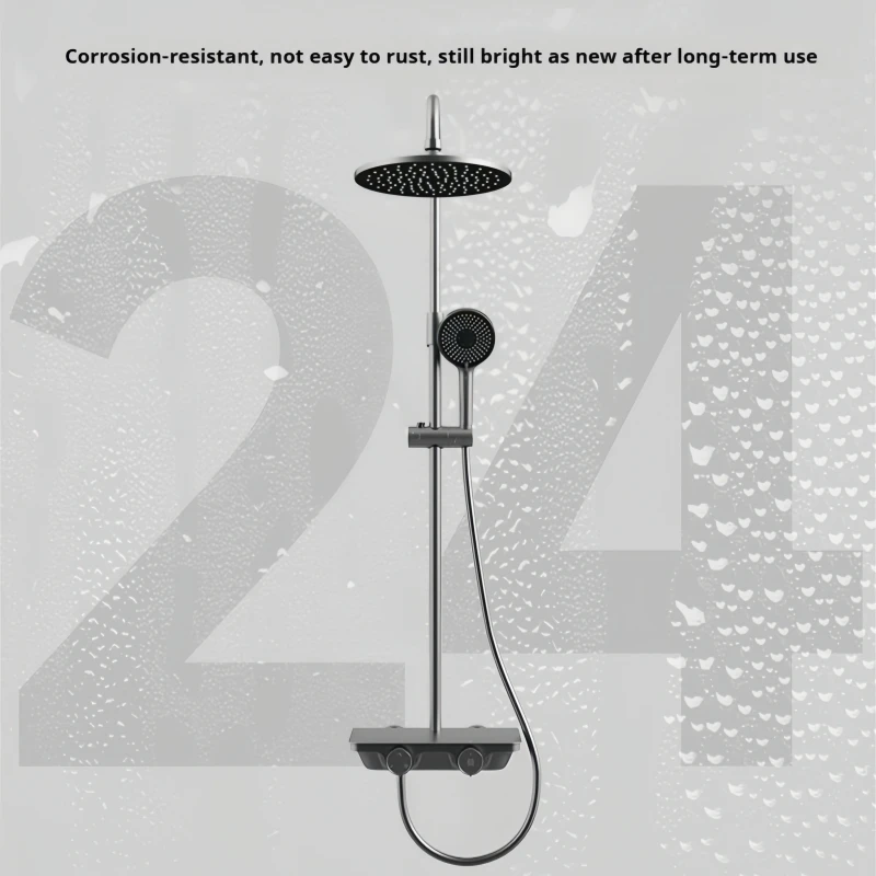 Set Sistem Shower Kamar Mandi Diiib Milk White/Gun Gray dengan Rak Penyimpanan Besar, Keran Mixer, Keran Mandi Air Panas Dingin, dan Fitur Smart Cold Start