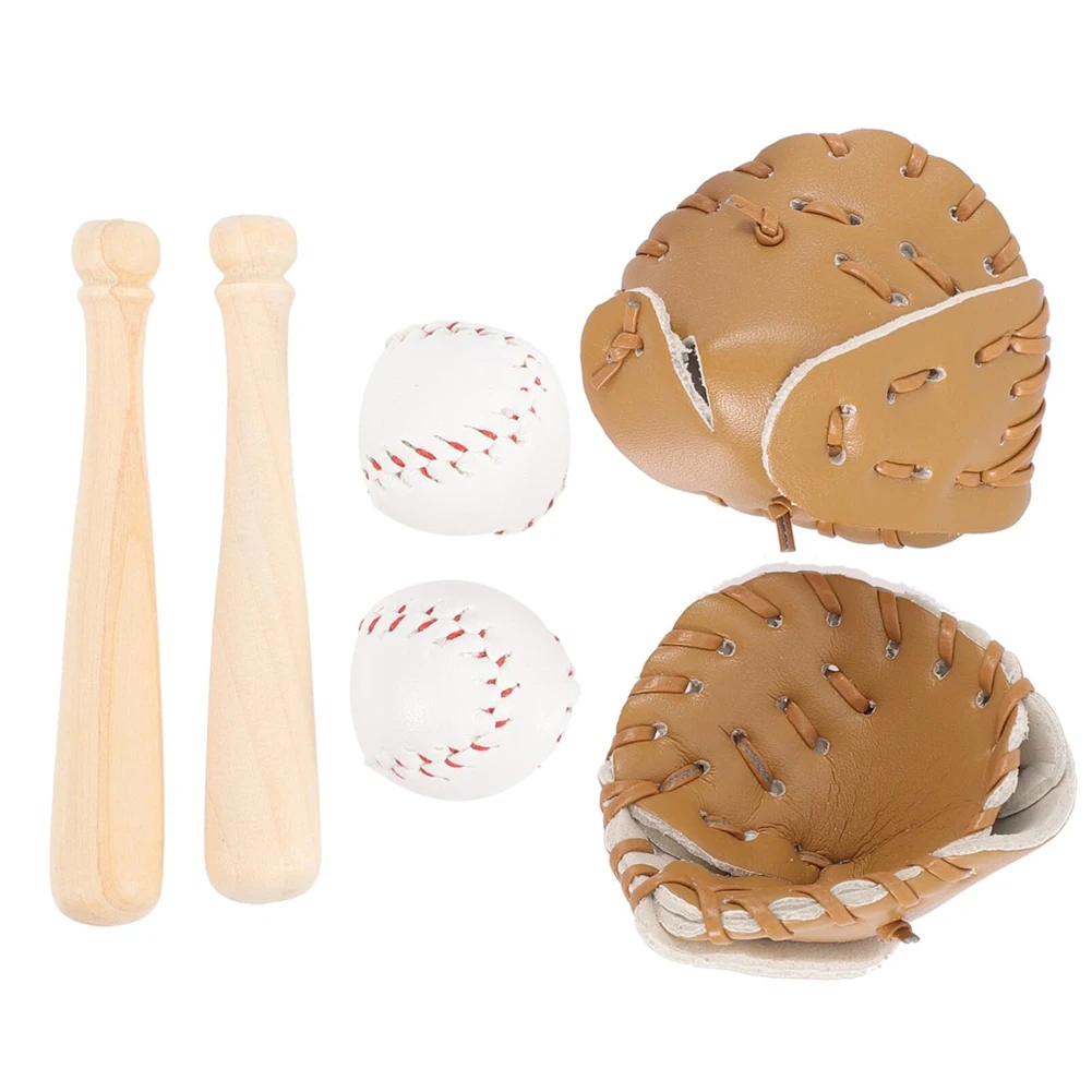 Mini Baseball Bat Glove Set Simulated Baseball Model Toy Used for Doll House Decoration