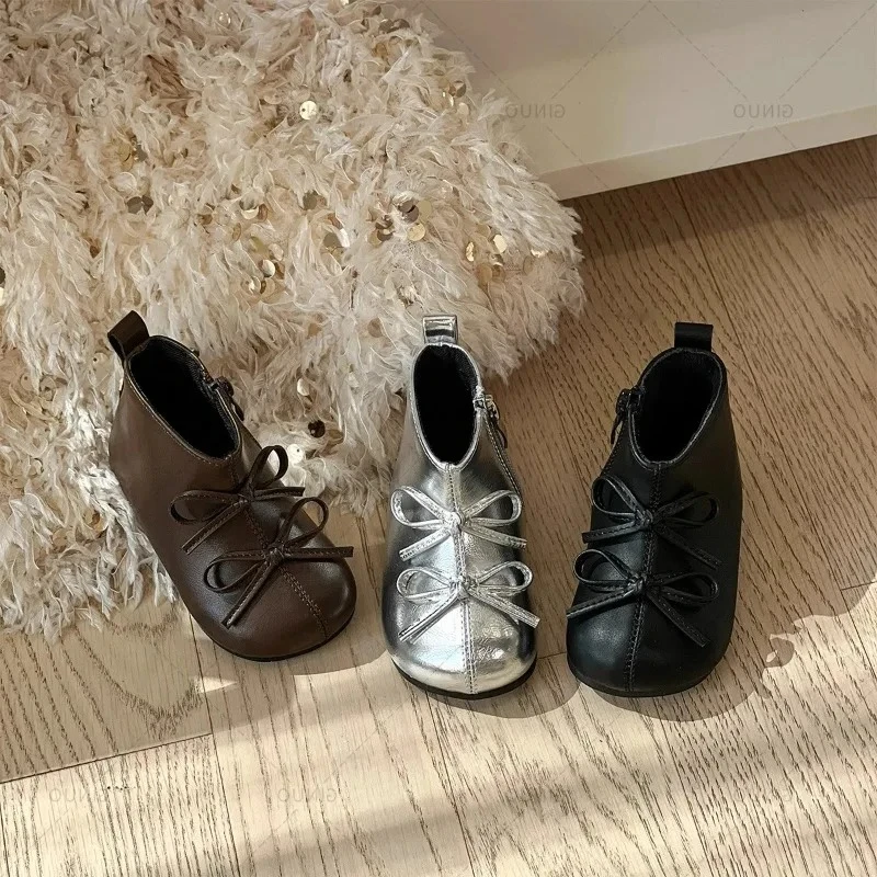 

Girls Ankle Boots Korean Style Double Hook&loop Kids Short Boots with Side Zipper 2025 New Children Leather Boots Princess Style