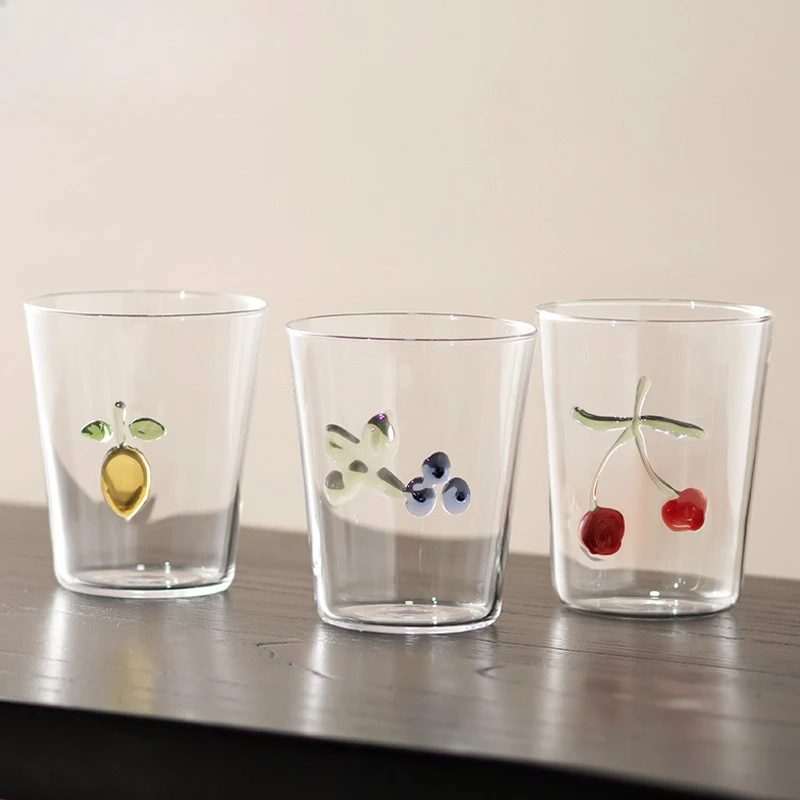 

LTT Creative Glass Household Heat-resistant Cherry Lemon Blueberry Three-dimensional Pattern Water Cup