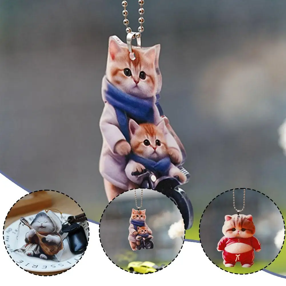

New Acrylic Flat Facing Pot-bellied Cat Pendant Hanging Decor Acrylic Ornaments Car Cat Ornament Accessories Vehicle Interi U0K5