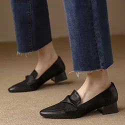 Women High Heels Summer New Fashion Moccasin Women Pointed Toe Formal Black Free Shipping Non Slip Low Heel Small Leather Shoes