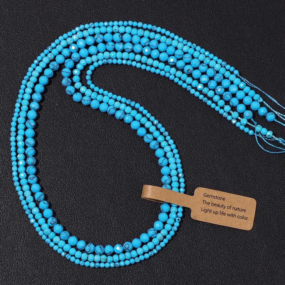 Mini Blue Turquoise Stone Bead Faceted 2 3mm Loose Spacer Beads For Jewelry Making Bracelet Necklace Handmade Accessories 38cm