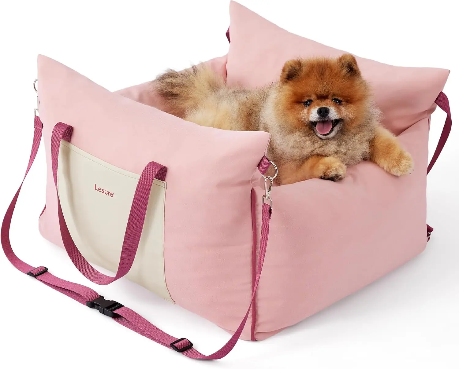 

Soft Dog Car Seat with Storage, Safety Leash & Memory Foam for Small Dogs - Pet Travel Bed