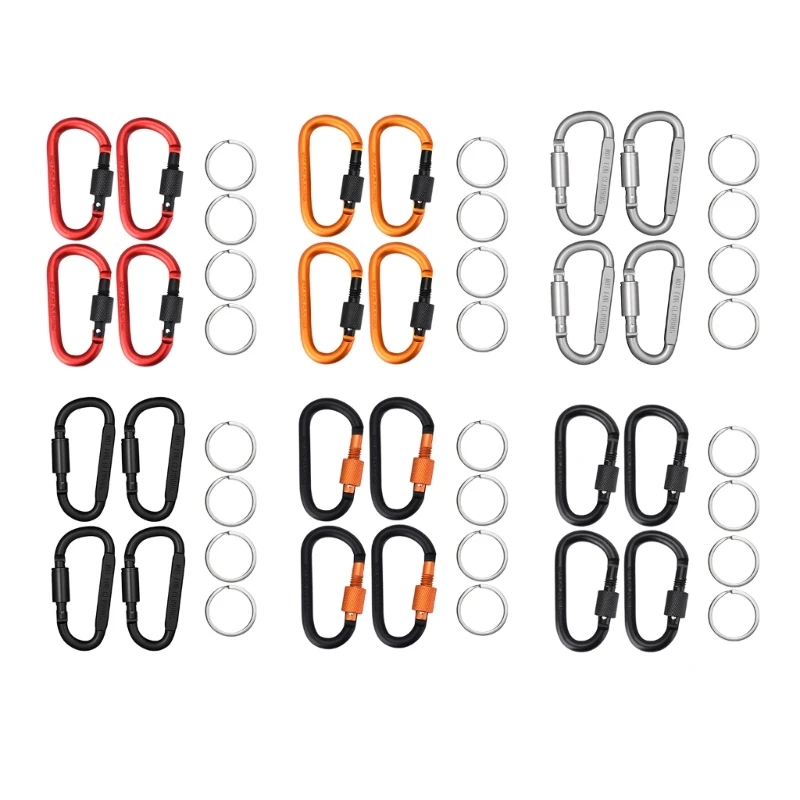 4Pcs Locking Carabiner Keychain Clip with Key Rings for Outdoor, Camping, Hiking