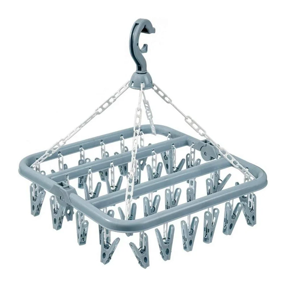 Foldable Laundry Hangers Socks Drying Hanger with 32 Clips Socks Underwear Rack Multifunctional Hanging Drying Rack