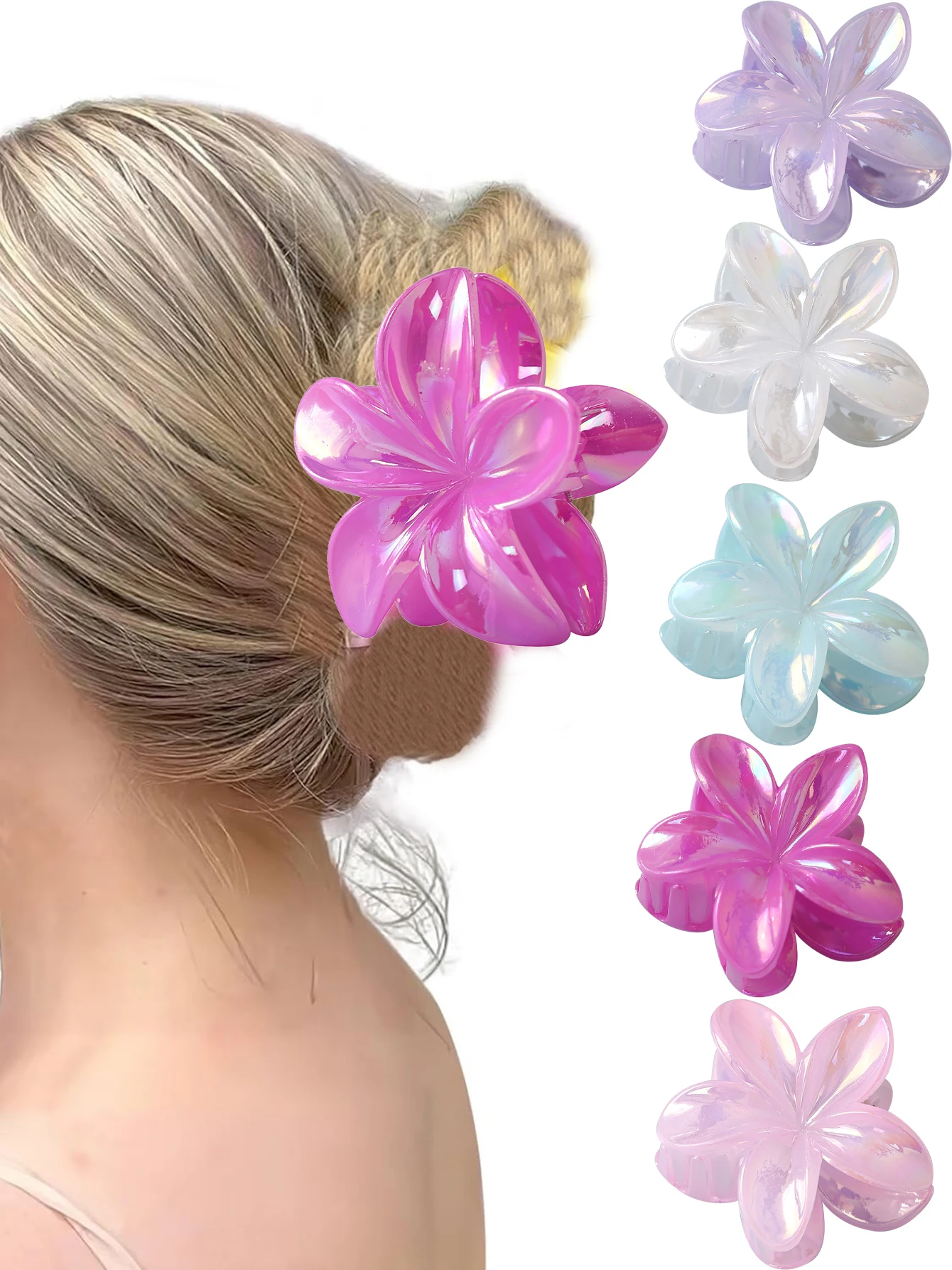 

5pcs Gradient Color Aurora Flower Large Hair Claw Fresh and Casual Daily Hair Dressing and Styling Accessories