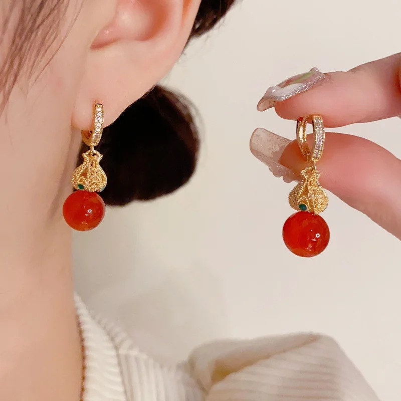 Gentle Temperament New Year Red Agate New Style  Elegant Gentle Earrings